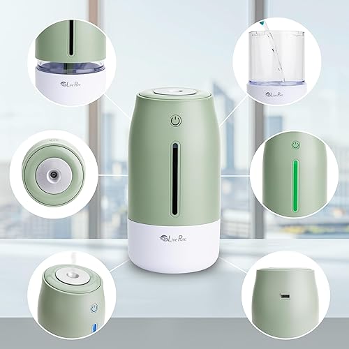 Miniatura 6 de LivePure Humidificadores de niebla fría para dormitorio. Humidificador pequeño para bebés, guardería, plantas, oficina. Humidificador ultrasónico de