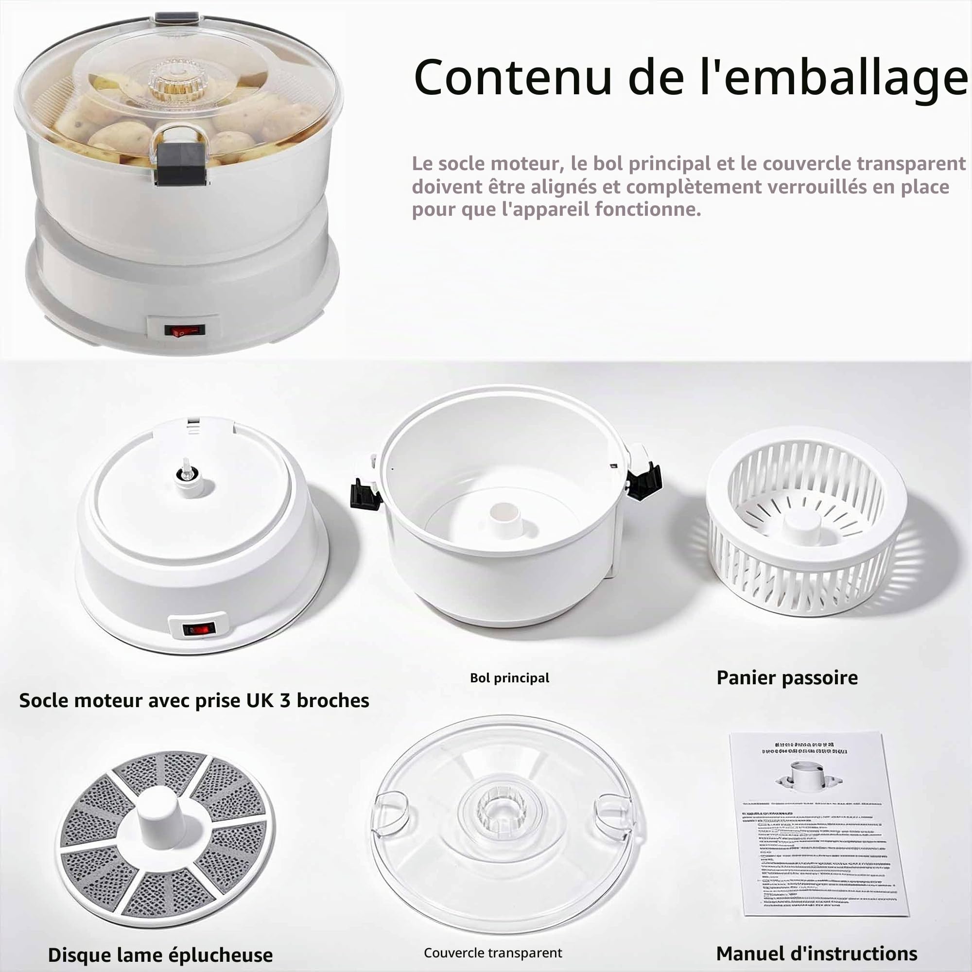 Éplucheur de Pommes de Terre Électrique 1 kg Blanc – Machine Automatique