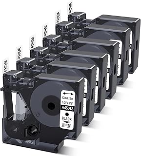 6-Pack Compatible Dymo D1 Label Tape 45013 Replace for DYMO Label Maker Refills d1 a45013 S0720530, Black on White,1/2 Inch x 23 Ft for Dymo LabelManager 160 420P 210D 280 360D PnP Label Maker