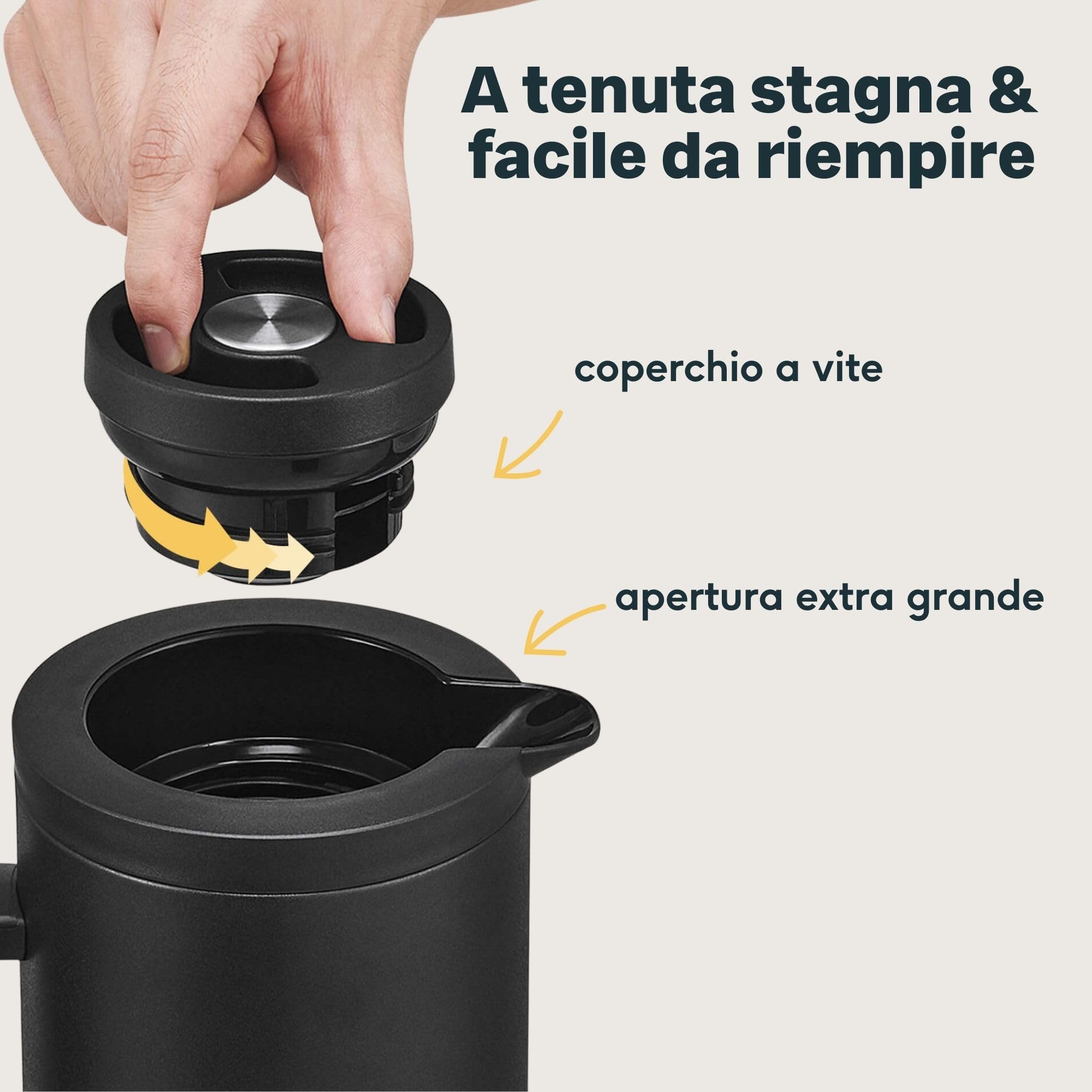 Caraffa Termica APOMOONS 1 Litro Con Colino Per Tè - Thermos In Acciaio Inox Doppio Strato, Sottovuoto Per Caffè E Latte, Nero, Filtro Rimovibile - 5