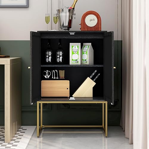 Miniatura 7 de mixtavie Armario alto de ratán natural de 2 puertas, aparador de buffet con 1 estantes ajustables, armario de madera independiente para sala de