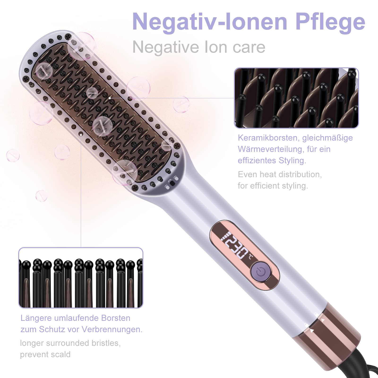 PARWIN PRO BEAUTY Set de estilismo 3 en 1, incluye plancha de 25 mm, rizador de 32 mm y cepillo alisador, con cable de alimentación desmontable, control de temperatura por LED, Púrpura