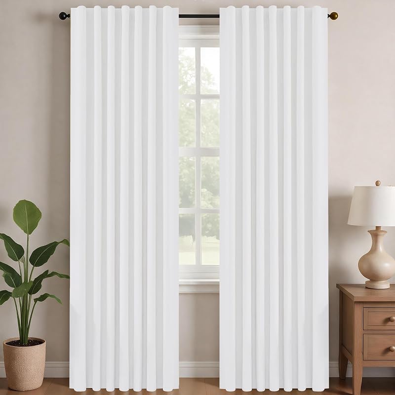 Deconovo Blackout Curtains for Bedroom 108 Inches Long | Back Tab and Rod Pocket Drapes, Thermal Insulated, Room Darkening, Noise Reducing, Window Panels, Pure White, 52 x 108 Inch
