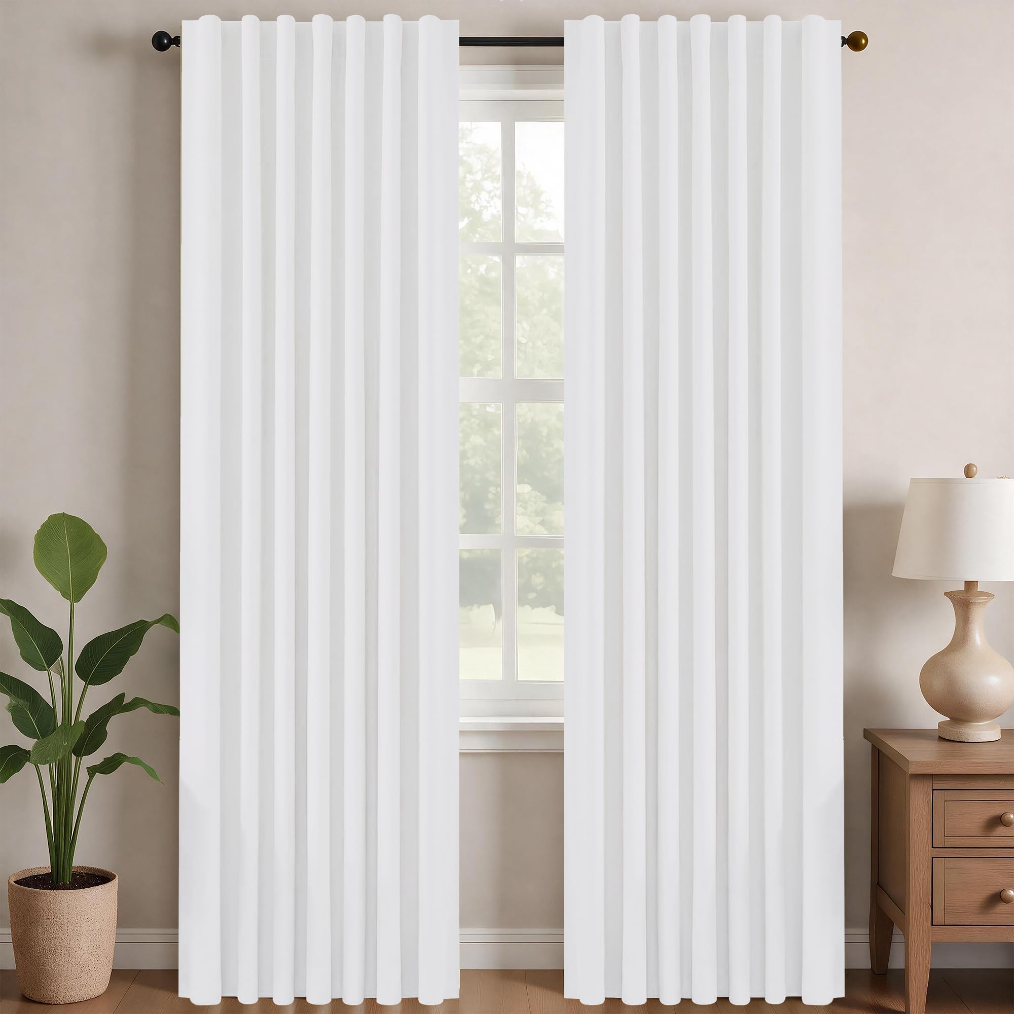 Deconovo Blackout Curtains for Bedroom, Living Room Curtains 84 Inches Long | Back Tab and Rod Pocket Drapes, Thermal Insulated, Room Darkening, Noise Reducing, Window Panels, White, 52 x 84 Inch White 52"W x 84"L (Pack of 2)