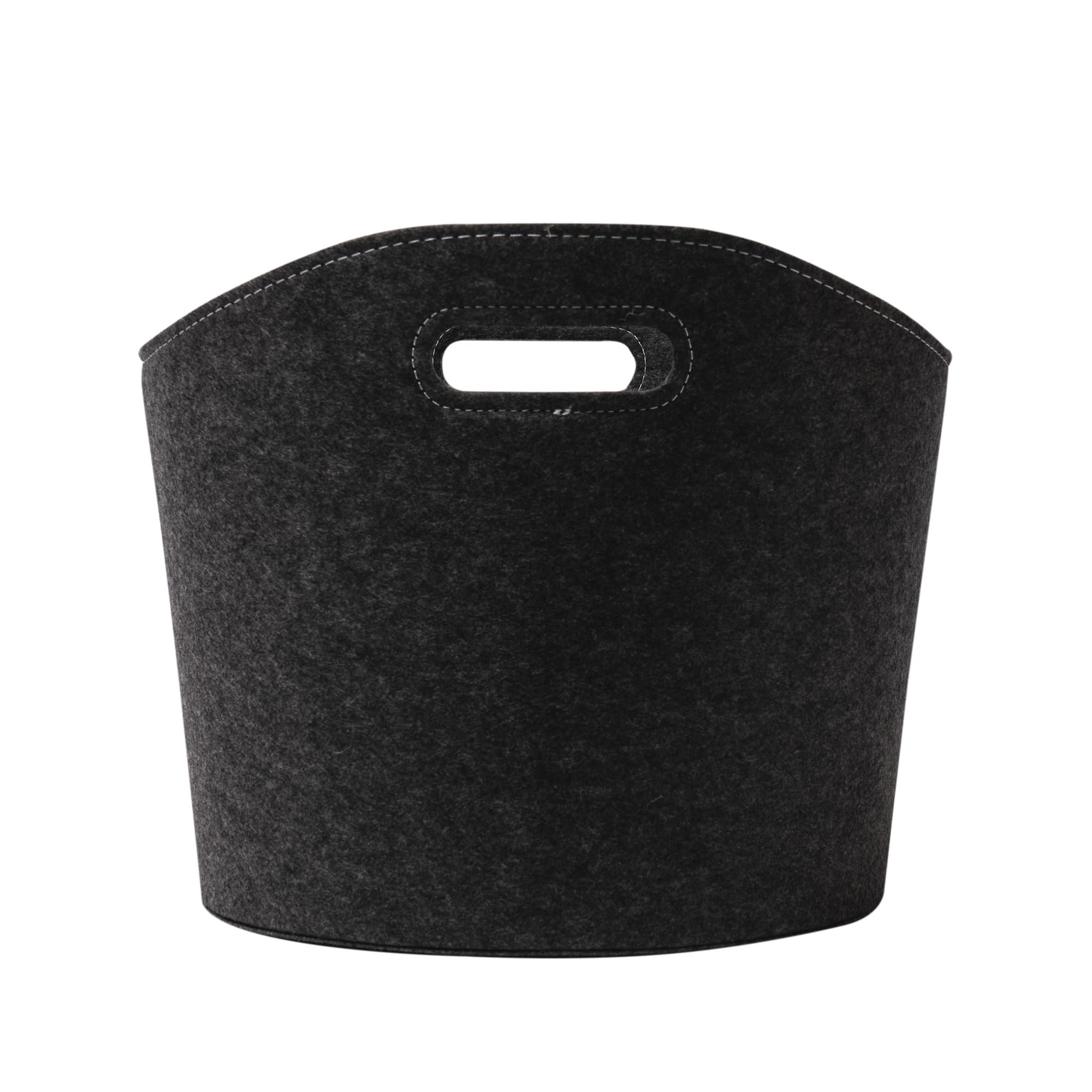 Panier à bûches rond feutre gris Ø39 x H31 cm pliable rangement jouets magazines
