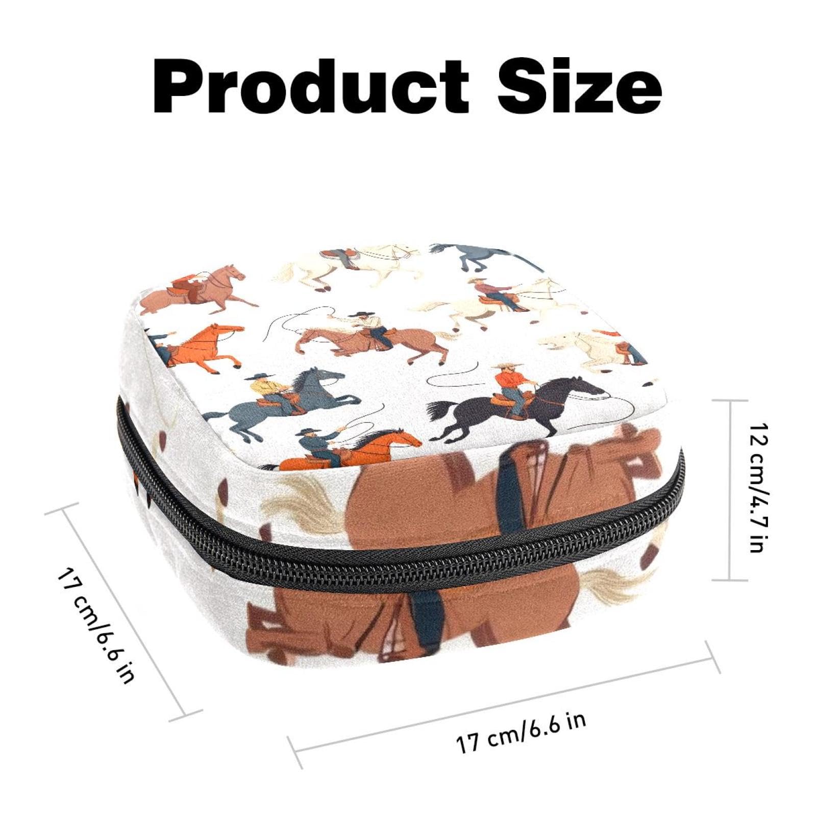 Sanitary Napkin Storage Bag for Women Cute, Feminine Menstruation Pad Holder for Period, Portable Zipper Menstrual Pad Bags Western Wild Cowboys Men with Horses