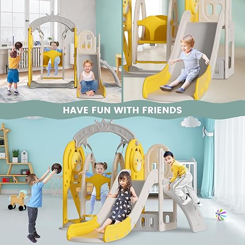 Miniatura 4 de Lischwert Tobogán para niños pequeños con escalador 5 en 1, juego de tobogán y columpio para niños pequeños, juego de tobogán independiente para