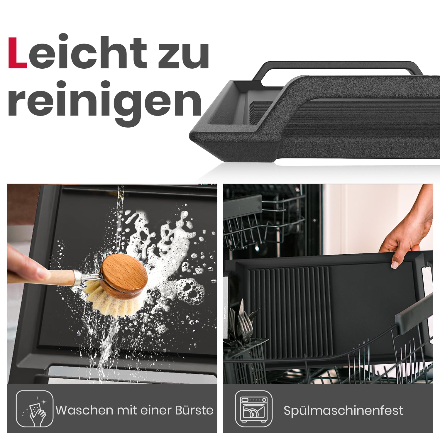 GASLAND IHGD-S23C Piastra Grill con Maniglie Laterali, Teglie per Piani Cottura a Induzione, Ghisa con Rivestimento in Teflon: Protezione Antiaderente e Antiruggine, Accessori, Vassoio Grill