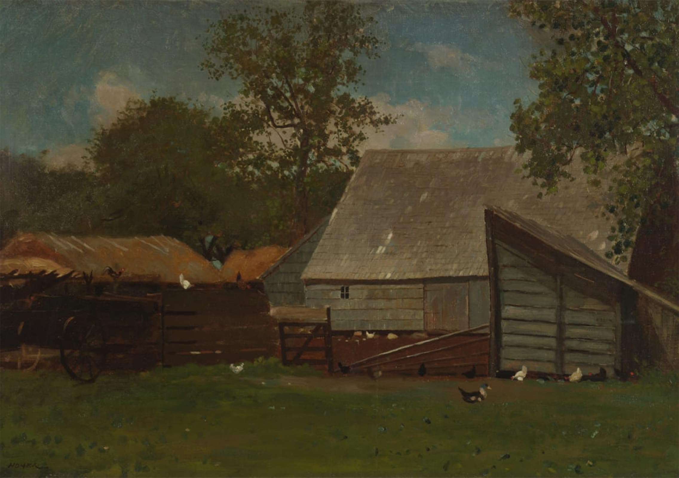 POSTERIIk Famous Animal Posters Vintage Picture Farmyard with Ducks and Chickens by Winslow Homer Modern Wall Decor for Home Decor 60x90cm