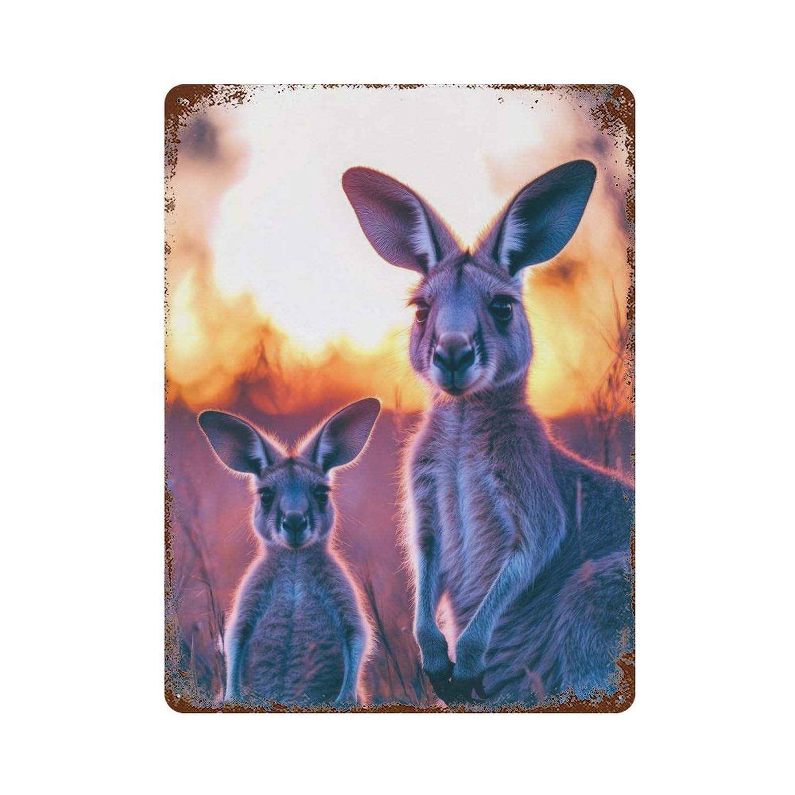 Garage Style Kangaroo Family Sunset Rustic Tin Plaque 15.7"x11.8", Classic Wall Plaque for Bar And Workshop
