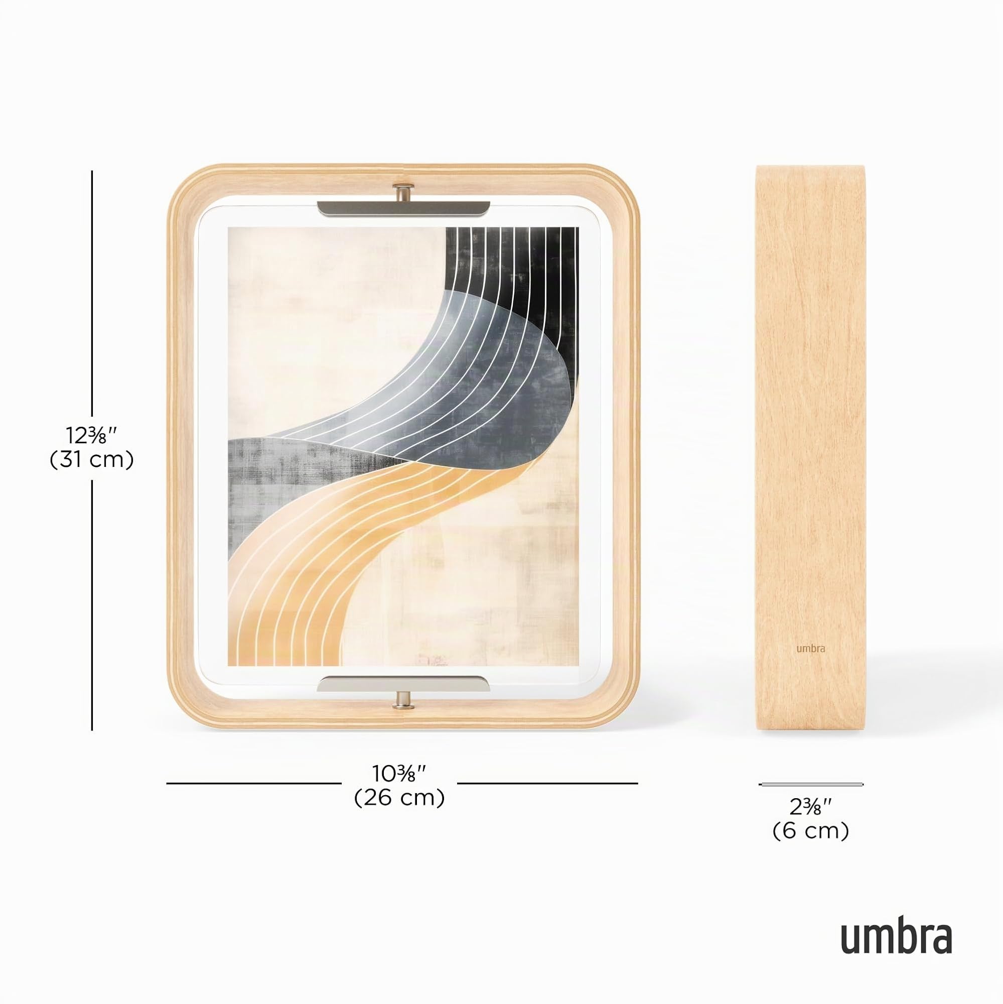 Umbra Bellwood Tischbilderrahmen 20x25 cm mit gebogenem Holzrand und beidseitig drehbarem Display, Natur