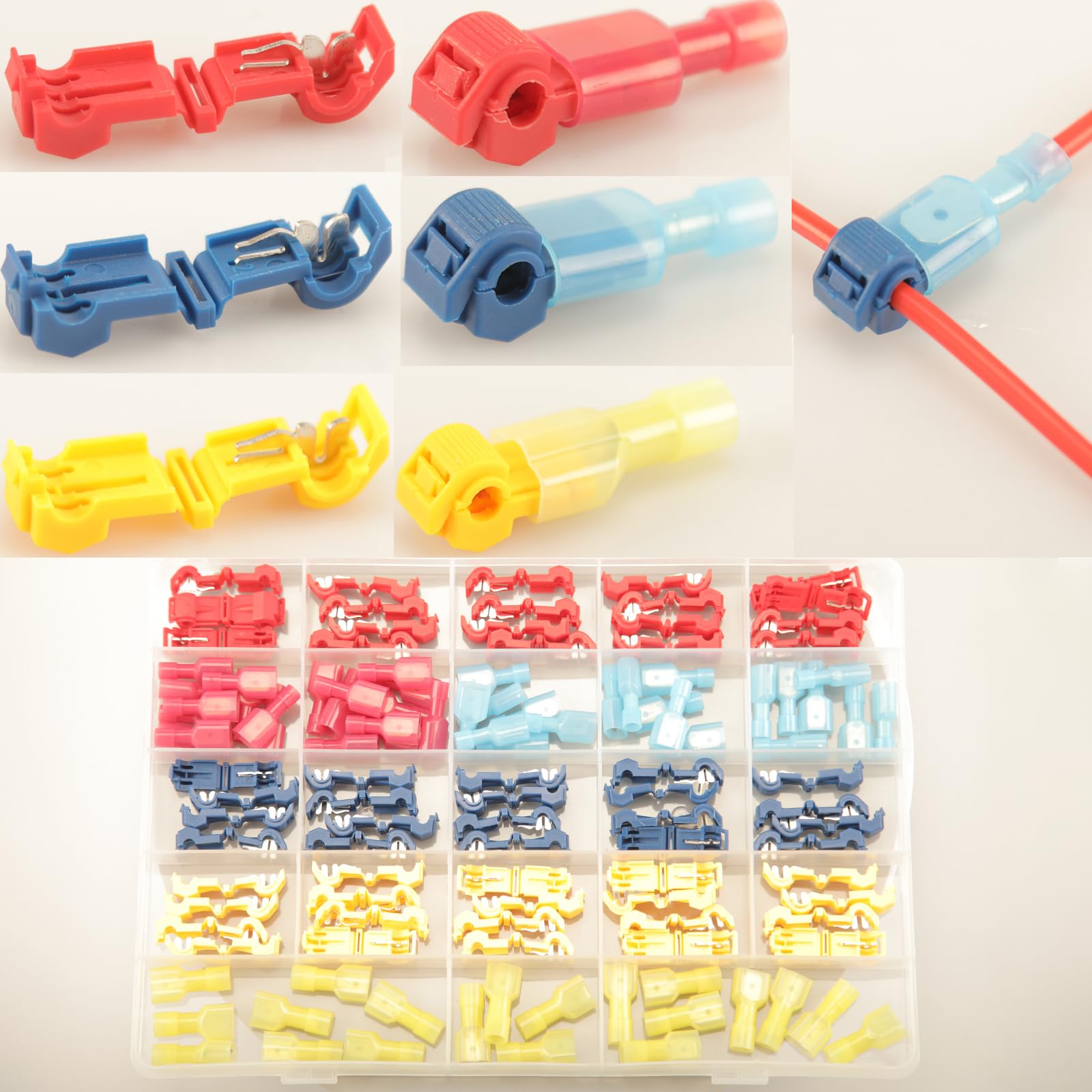 120pcs T-Tap Wire Connectors, t-taps quick splice wire terminal connectors, Insulated Male Quick Disconnect Spade Terminals Assortment Kit with Storage Case with Storage Case for auto wiring