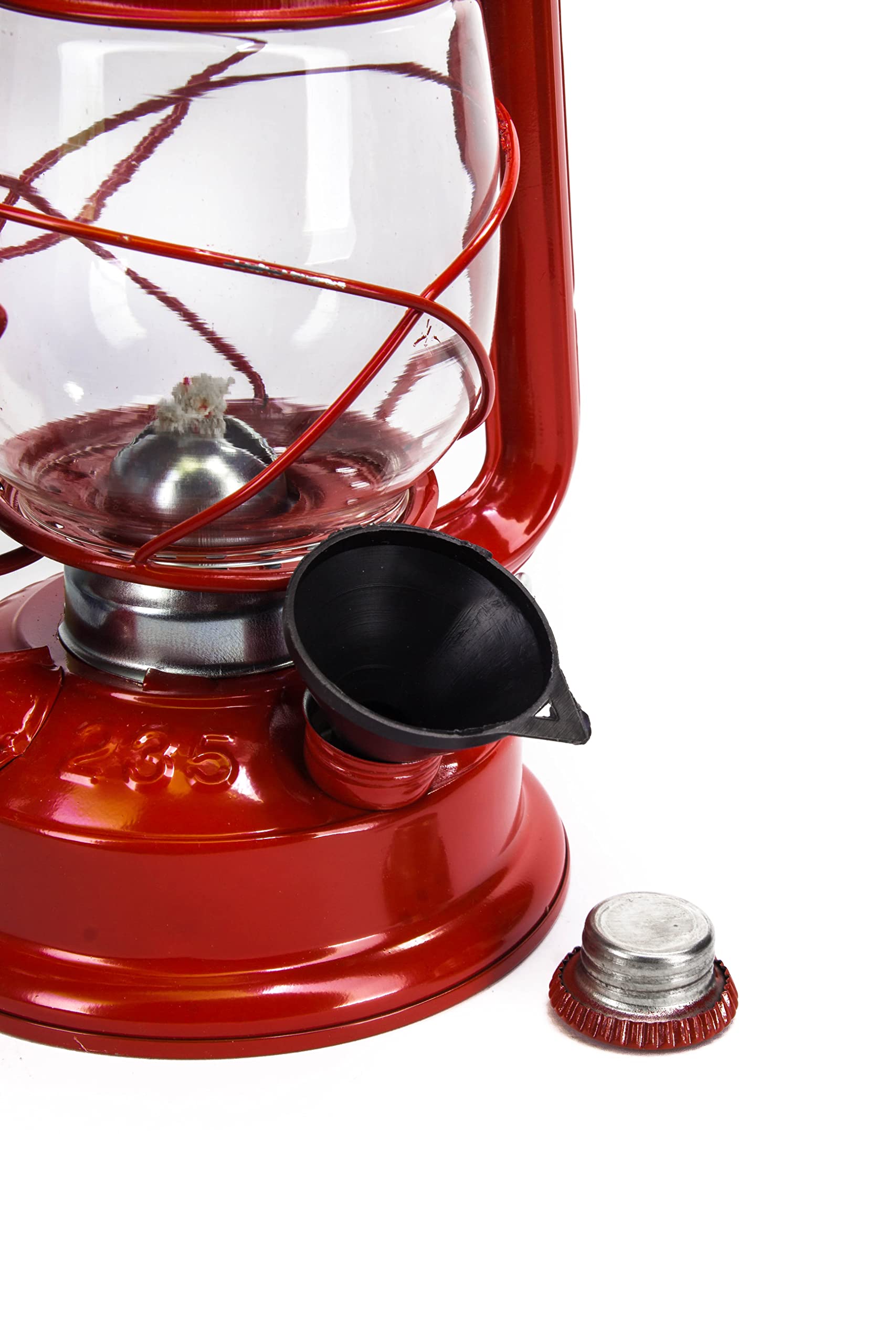 Petroleumlampe 30 cm Rot Pulverbeschichtet, Glas, Sturmlaterne, Camping