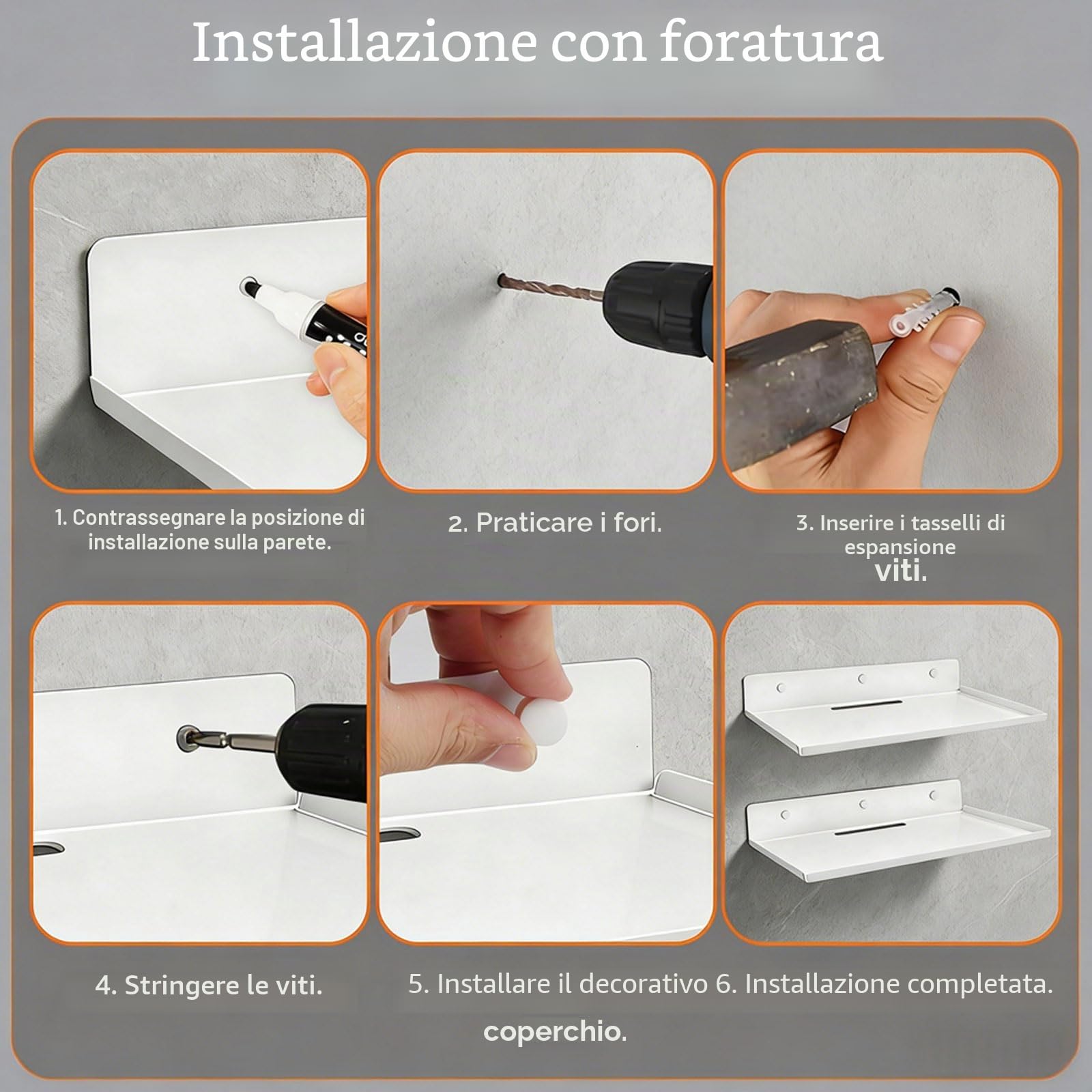 2 Pcs Mensole da Muro Metallo – Mensole Sospese Bianche con Fori per Cavi, Capacità di Carico 6 Kg, Mensola da Parete Senza Foratura per Soggiorno Camera da Letto Cucina Bagno, 30 × 20 x 4 cm