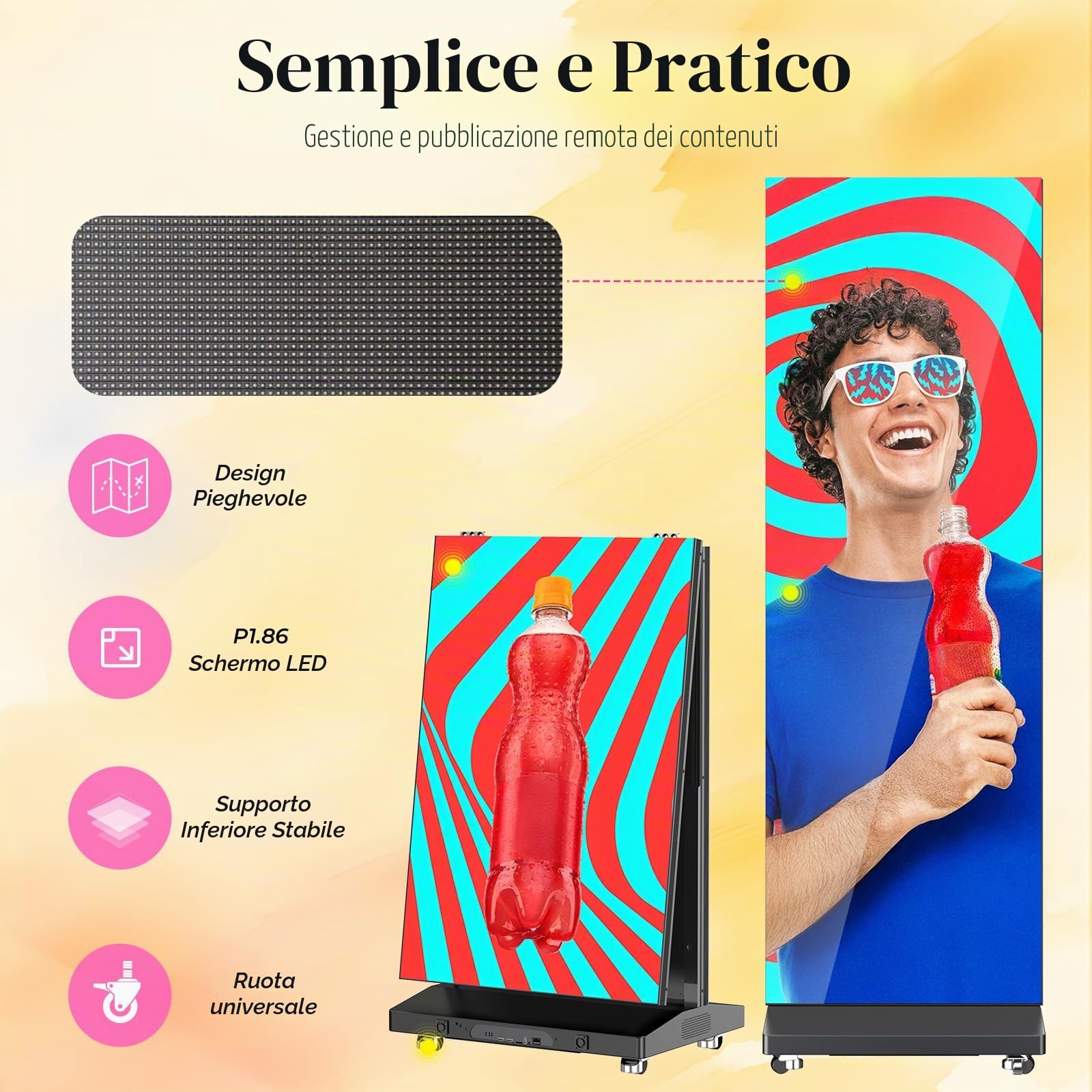 Poster LED P1.86 da 80", Schermo Componibile da Esposizione, Display Pubblicitario Seamless con App/WiFi e Flight Case per Fiere, Nero, 1 Pezzo