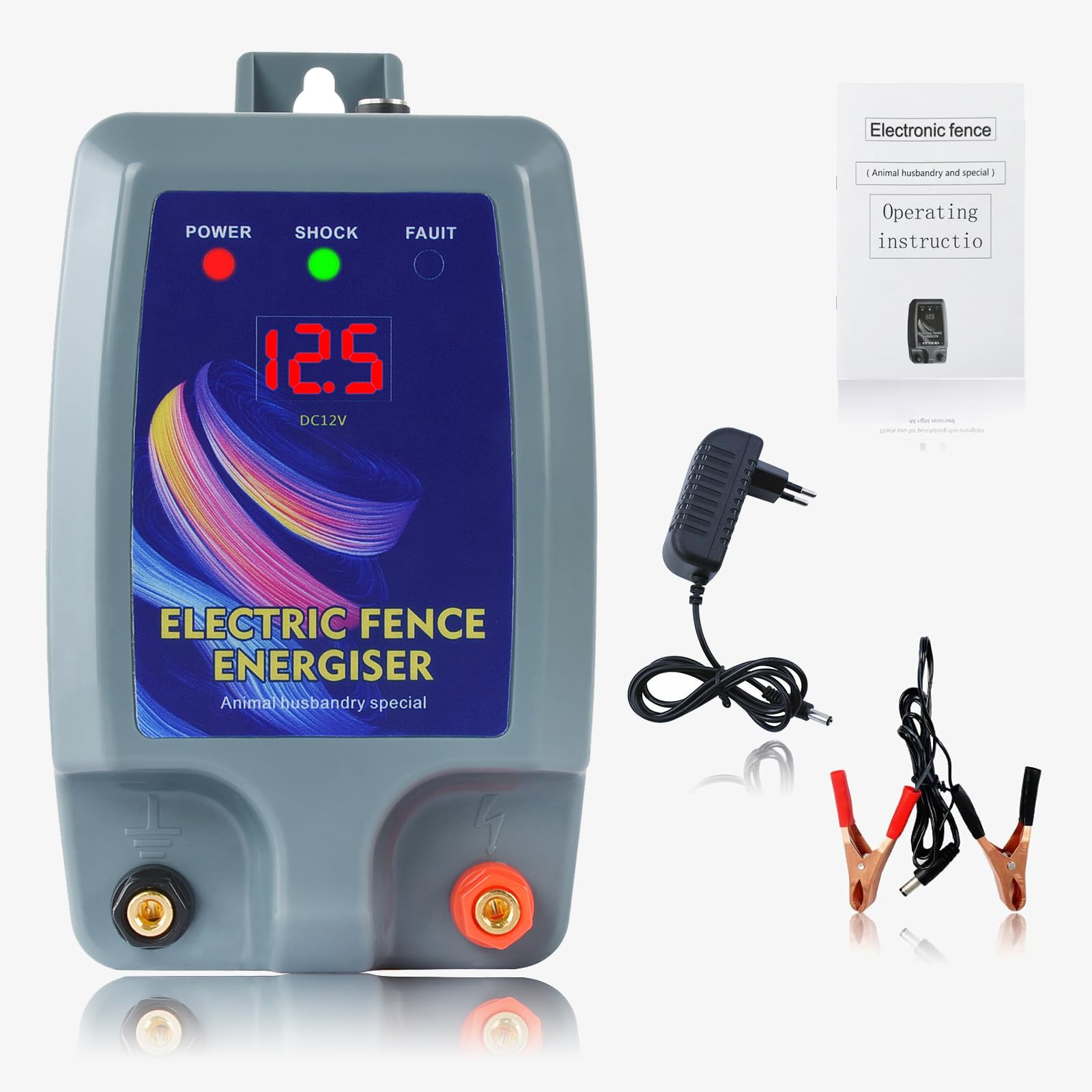 10KM Pastor Electrico, Cerca Eléctrica Seguro para Ovejas, Caballos, Ganado, Aves, Pastor, Granja, Enchufe de la UE, Cerca Eléctrica para Perros