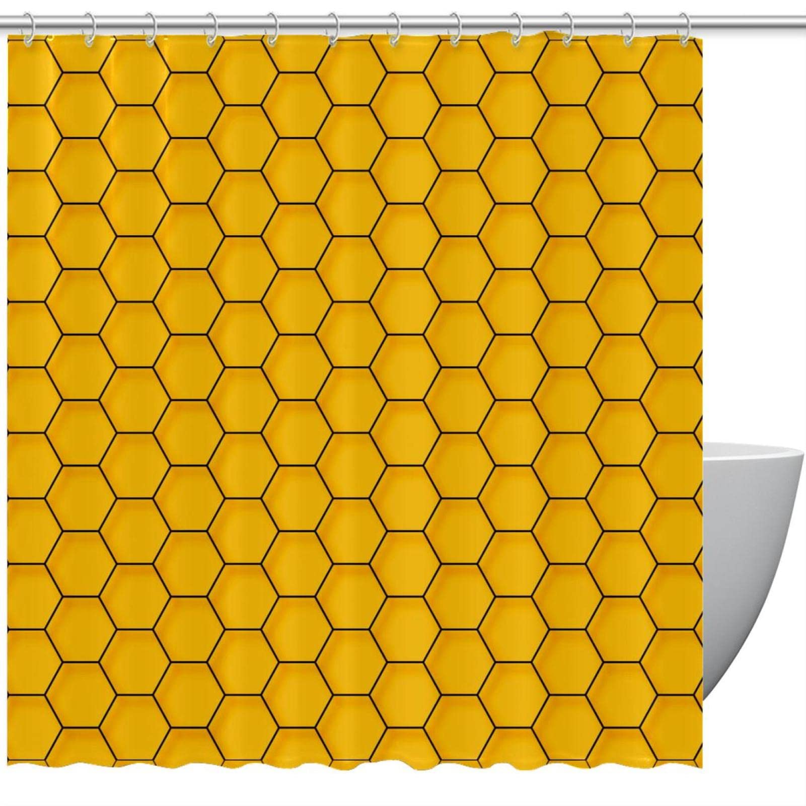 Rideau de douche géométrique hexagonal jaune 182,9x182,9 cm imperméable