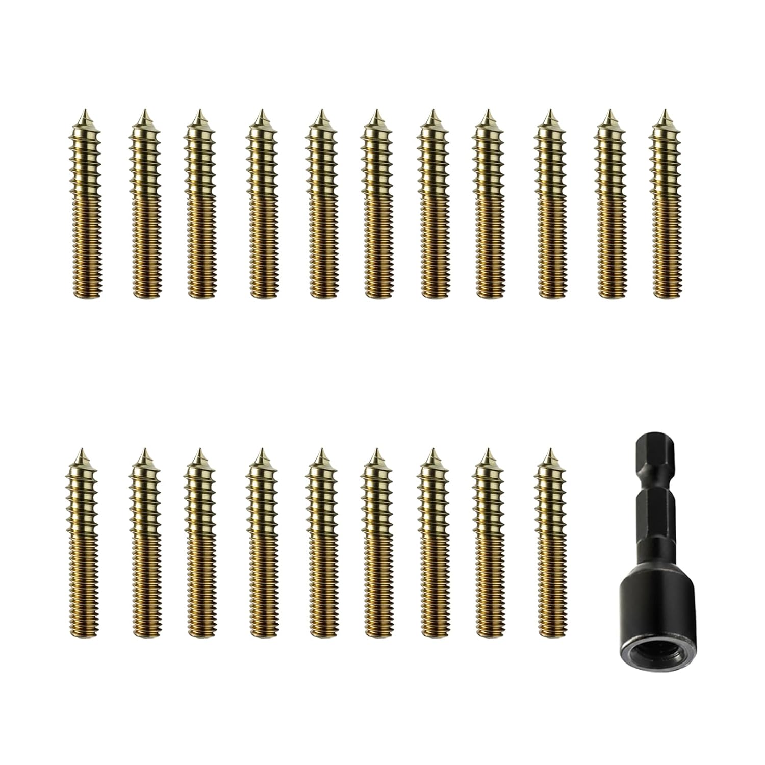 20 Pack 5/16-18 x 2 Inch Hanger Bolts, Gold Double Headed Bolt with Driver Bit, Self Tapping Screw for Wood Furniture Joint, DIY Projects，Threaded Rod Screws