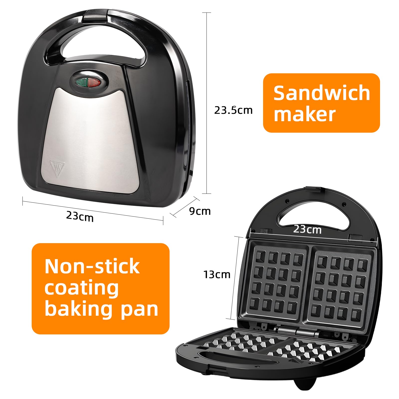 Tostiera Elettrica, 750W Piastra per Panini per 2 Panini alla Volta, Tostapane Piastra con Rivestimento Antiaderente,Temperatura Automatica, Indicatore Luminoso Intelligente