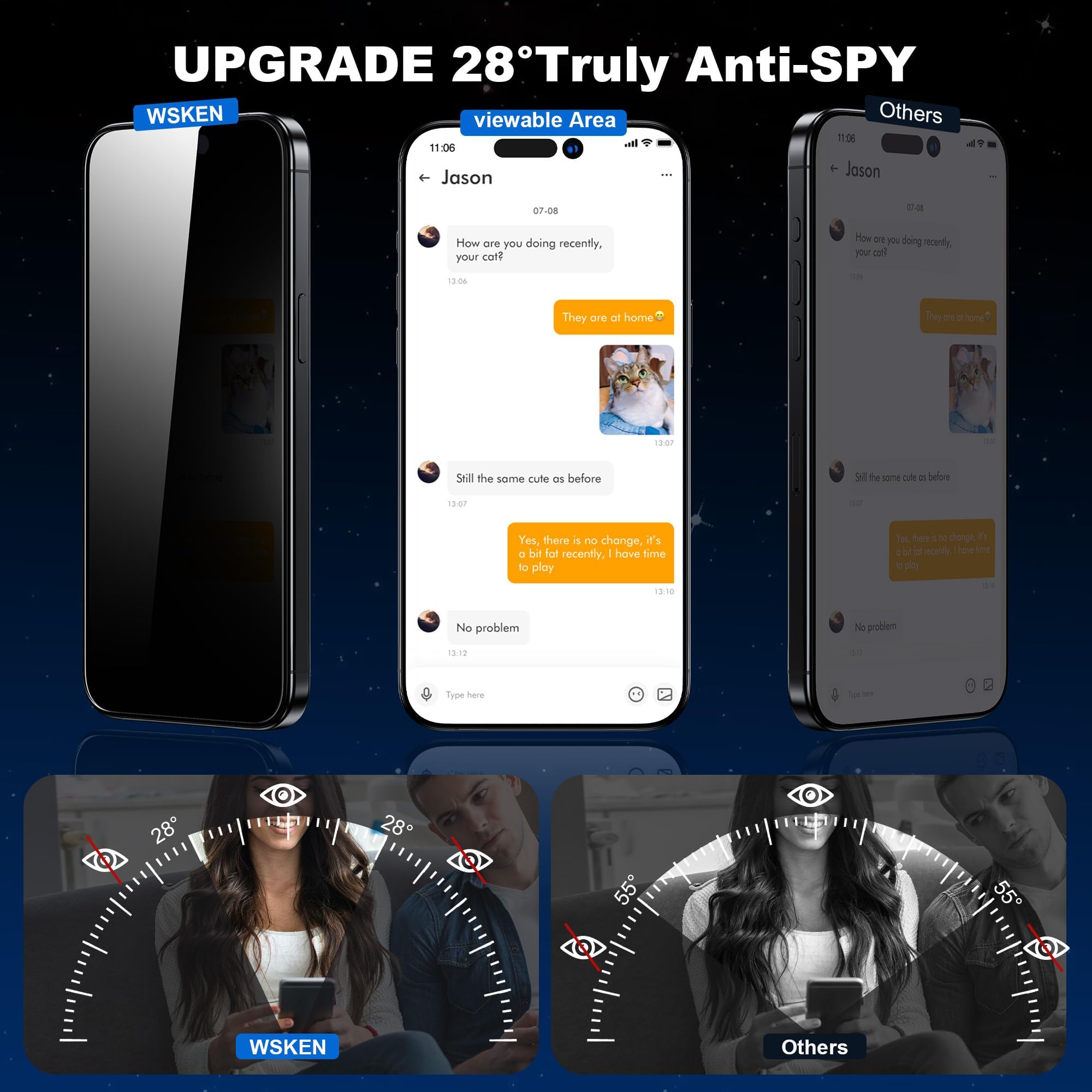 WSKEN Pellicola Privacy Per IPhone 14 Pro Max – 2 Pezzi – Vetro Temperato Con Installazione Automatica Anti-Polvere - 3