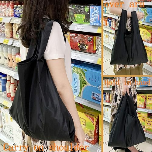 Miniatura 5 de Paquete de 6 bolsas de comestibles reutilizables plegables y reutilizables con bolsa de fijación, bolsas ligeras lavables para mujeres