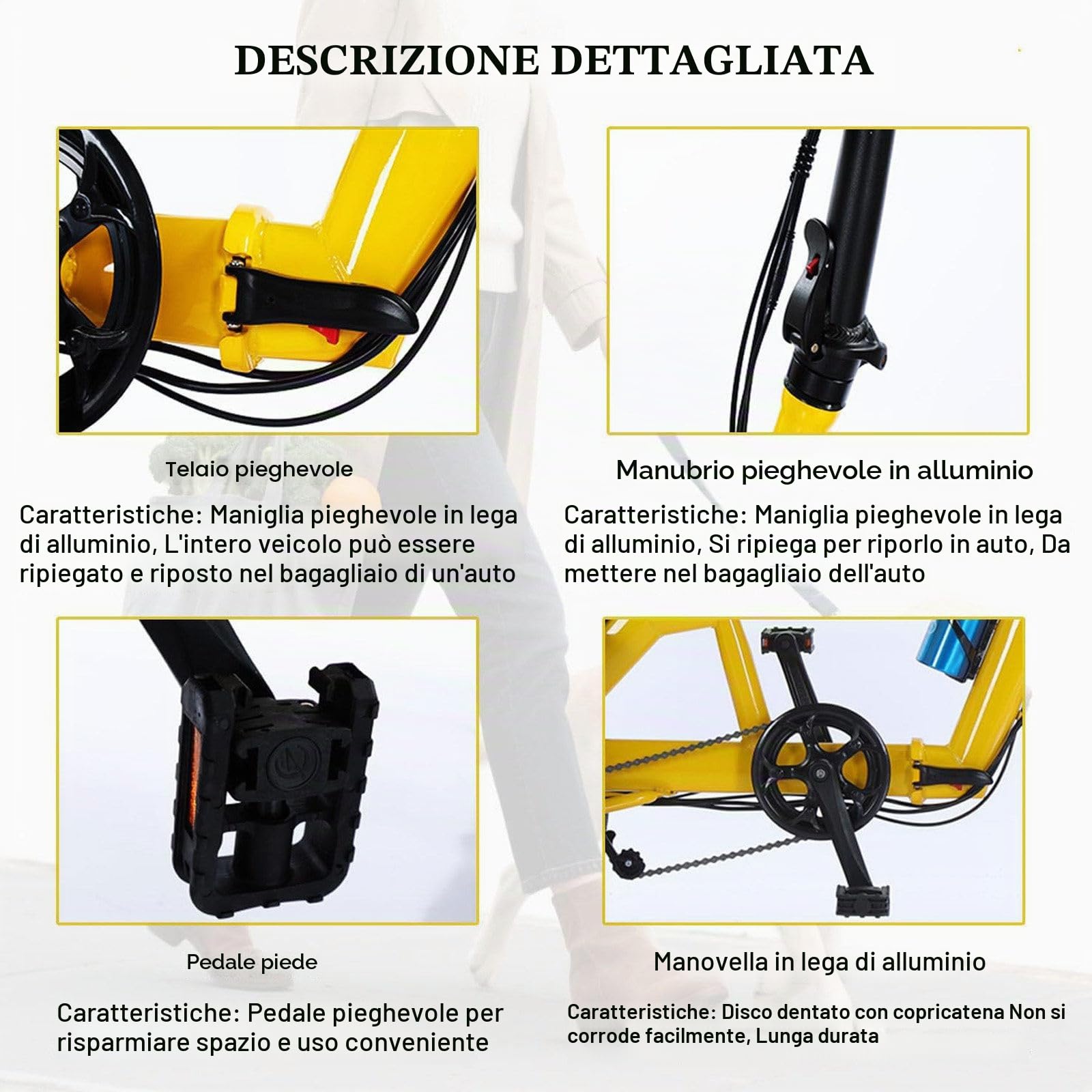 Triciclo Elettrico Pieghevole,E-Bike a 2 Posti,Batteria 48 V 10 Ah,Bicicletta Elettrica a 3 Ruote Con Display LCD,Autonomia Fino a 45 Km, Triciclo per Adulti E Genitori,Portata Massima: 180 Kg Yellow