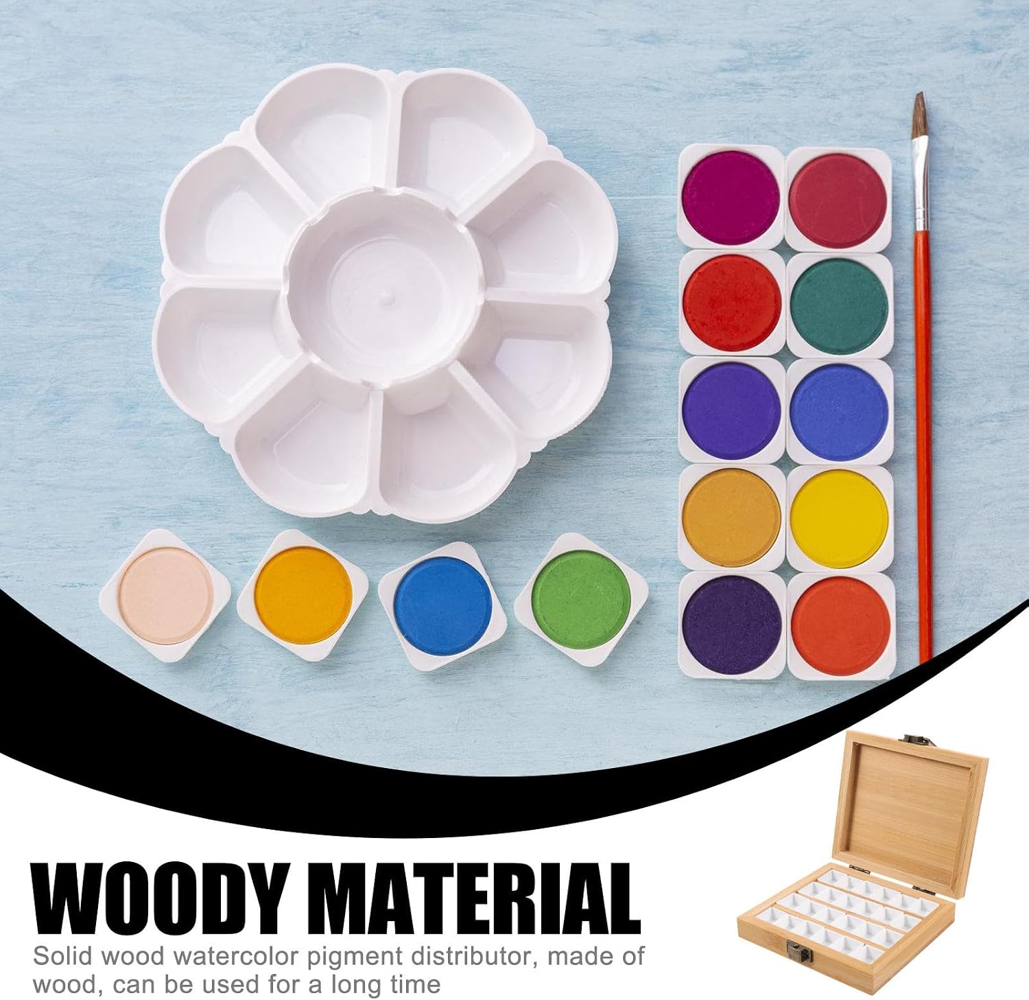 MAGICLULU Portable Mini Watercolor Palette Box with Wood and Plastic Material, Compact Paint Storage Tray for Artists, for Travel and Art the Go
