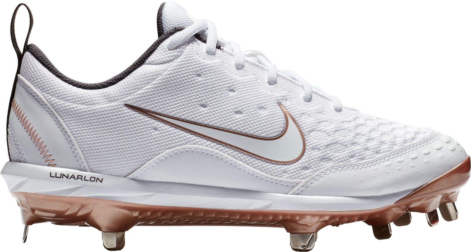 white and gold metal softball cleats