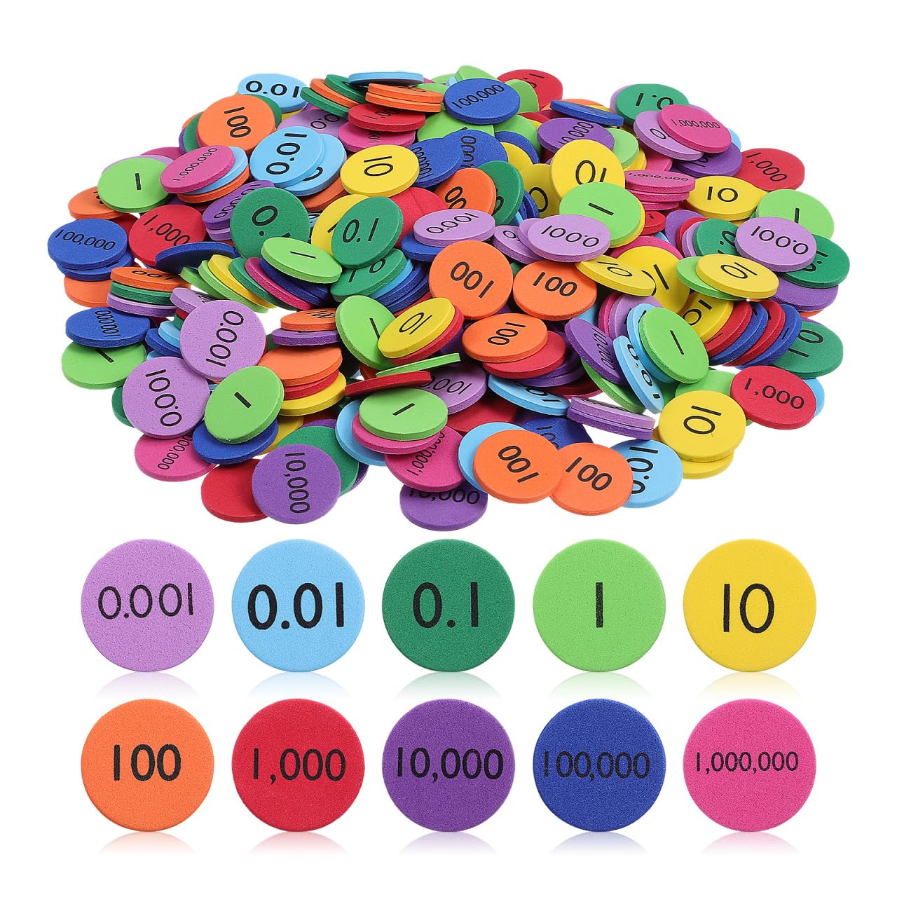 Besportble 320Pcs Place Value Disks Eva Math Learning Counters Plastic Decimal Place Value Discs Educational Arithmetic Round Disks for Kids Home Classroom