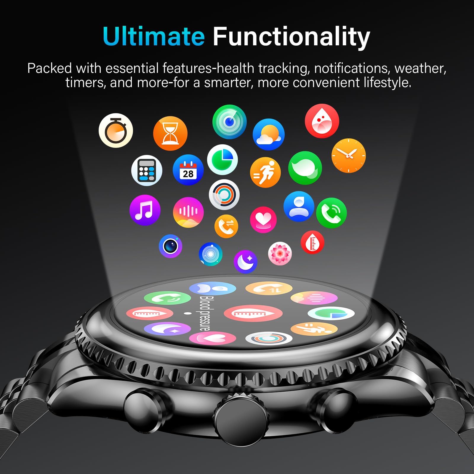 2025 Rotating Bezel Smart Watch for Men with Bluetooth Call, Heart Rate, Blood Pressure, SpO2, Sleep Monitor, Waterproof Round Watch with Encoder Knob, 1.32" AMOLED Display, Compatible Android and iOS
