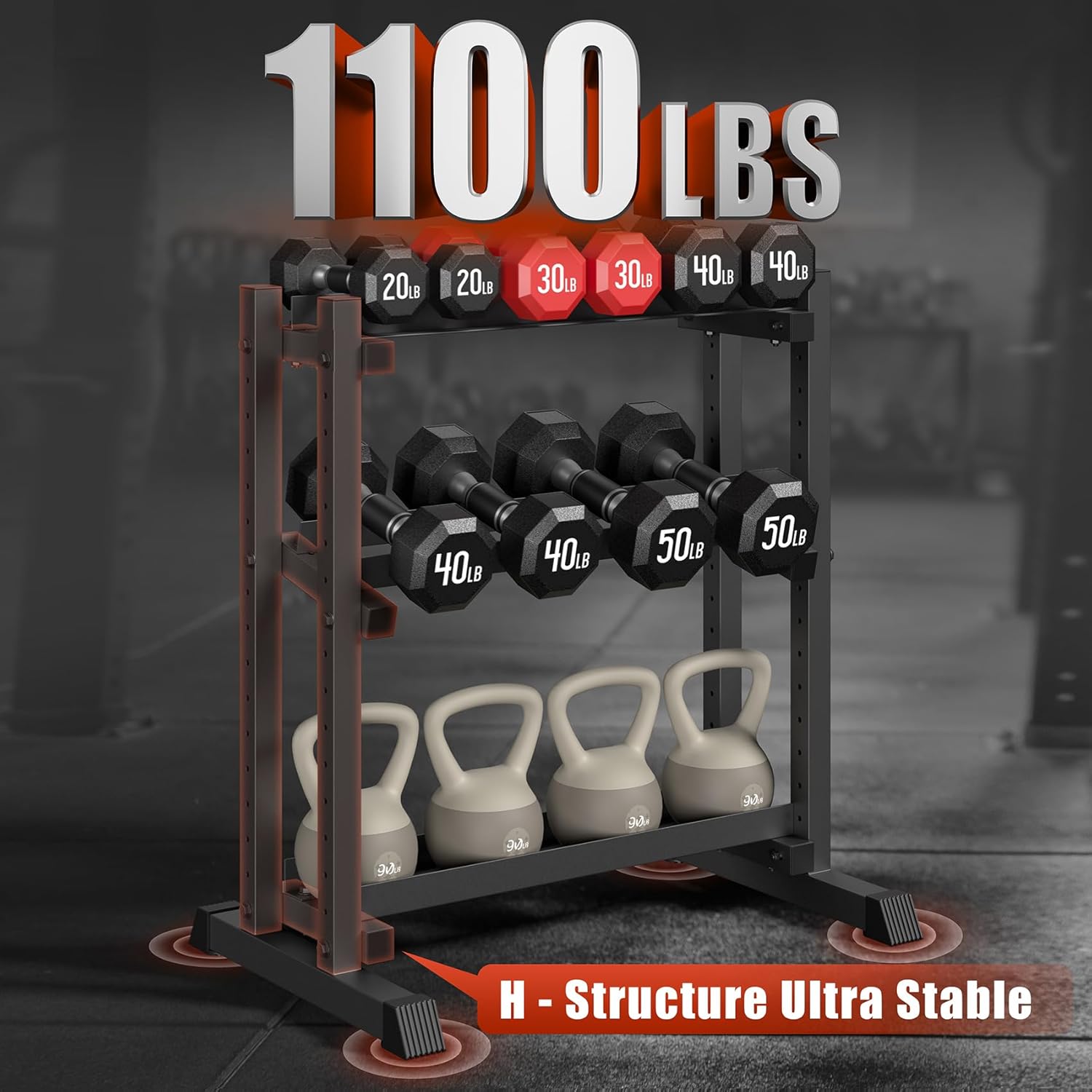 3-tier dumbbell rack, 1100lb capacity adjustable weight rack for home gym, heavy-duty weight stand for dumbbells kettlebells & weight plates(rack only) 34x18.7x36inch