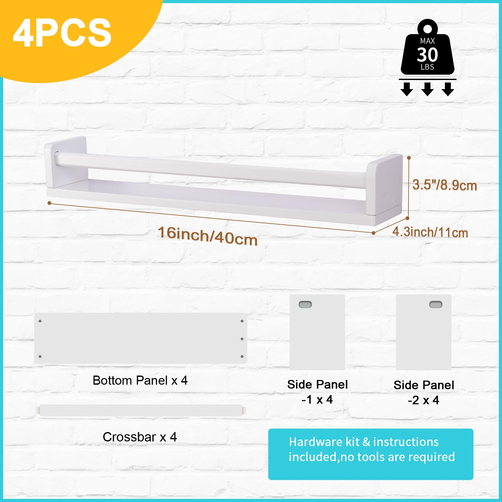 Gieanoo White Book Shelf Kids Room, Nursery Book Shelves Wall Mounted Book Storage Unit - Image 2