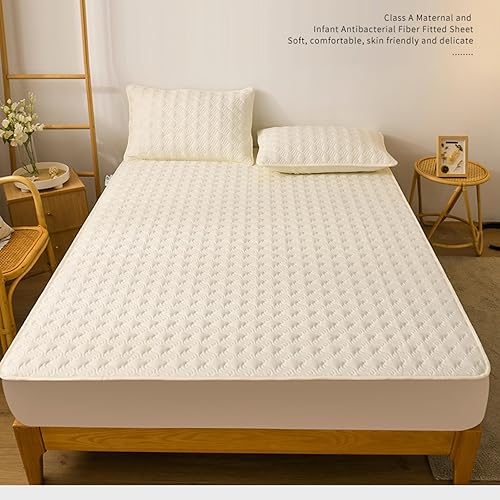 Miniatura 2 de Sábana bajera de bolsillo profundo para el hogar y el hotel King, funda de colchón acolchada suave de algodón grueso para cama y funda de almohada,