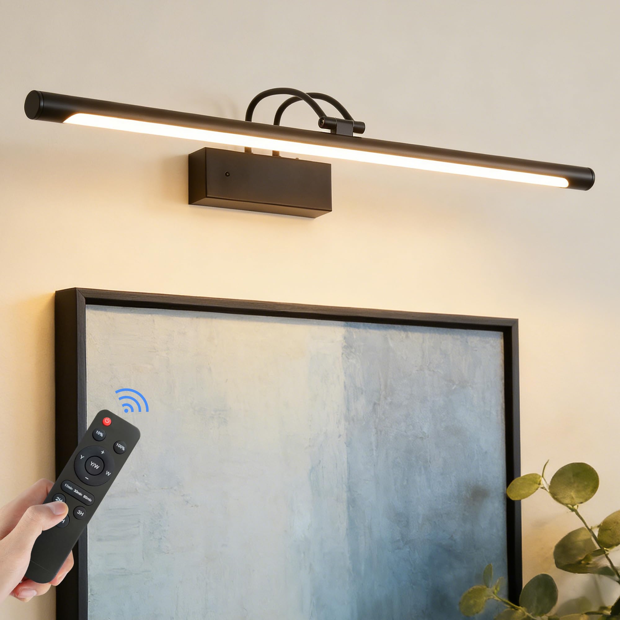 Actask Picture Lights for Wall, 60CM 8000mAh Battery Operated Wall Lights，Wireless Rechargeable Picture Light with Remote, Dimmable & 3CCT, 270° Adjustable Picture Lighting for Gallery Hallway, Black