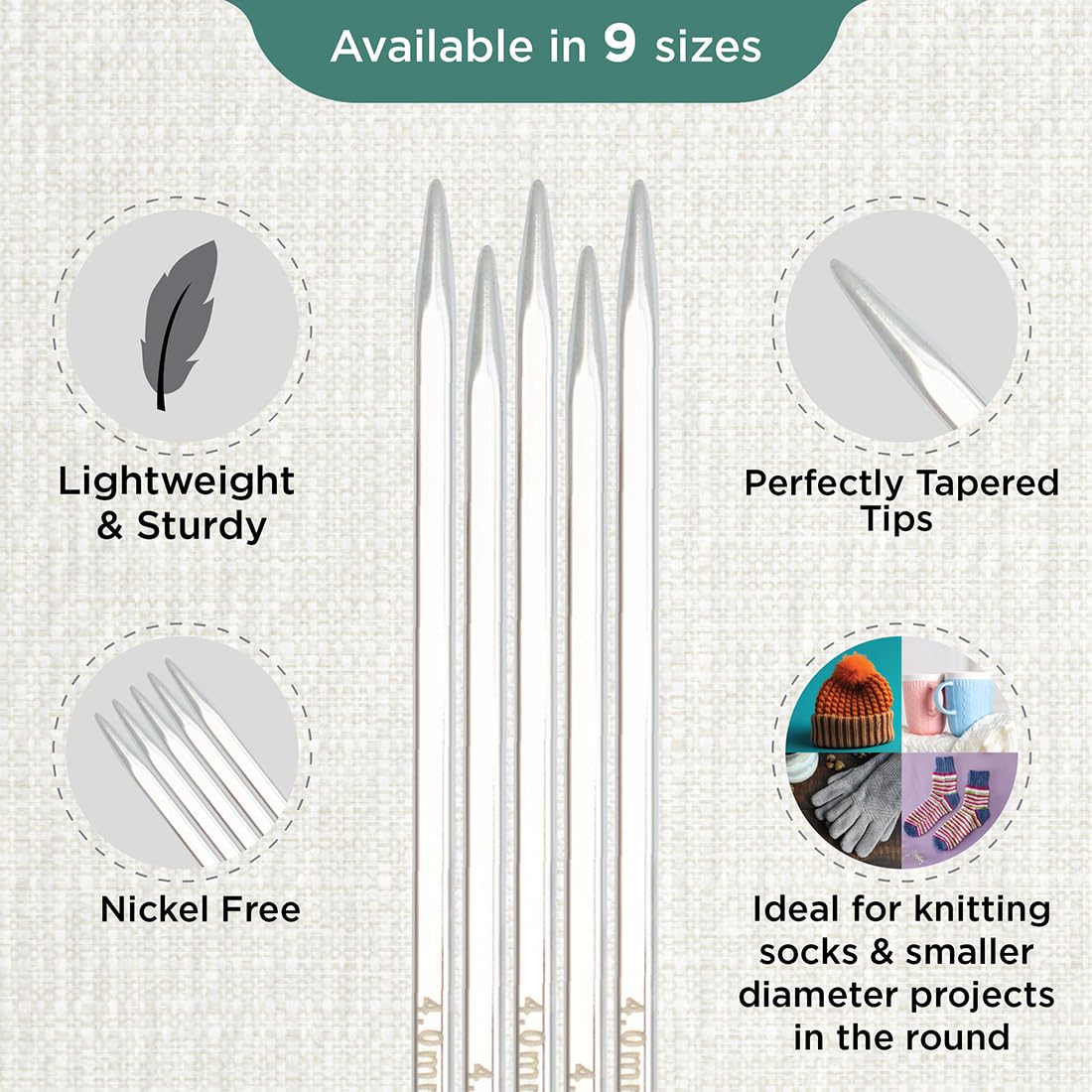 KnitPro Nova Cubics Double Pointed Needles 5" (12.5cm), Silver, 4.00mm - Image 3