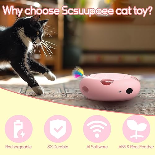 Miniatura 4 de Juguete interactivo para gatos, juguetes eléctricos para gatos para mover plumas ocultas, sensor inteligente de 7 agujeros para golpear un topo,