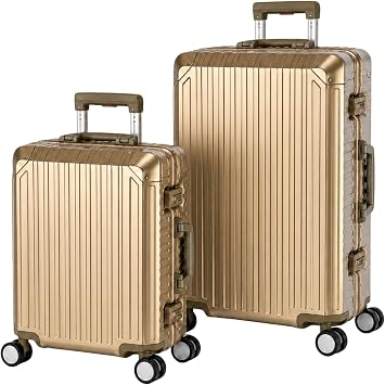 Travelhouse Tokyo Aluminium Travel Suitcase T6035 Travel Trolley, Various Sizes and Colours, gold, Handgep ck & Mittlerer Koffer Set, Suitcase set