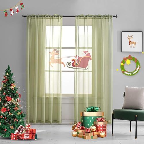 Cortinas de gasa translúcidas de colores lisos para ventanas, 2 paneles con bolsillo para el cortinero para dormitorio, sala de estar, cocina