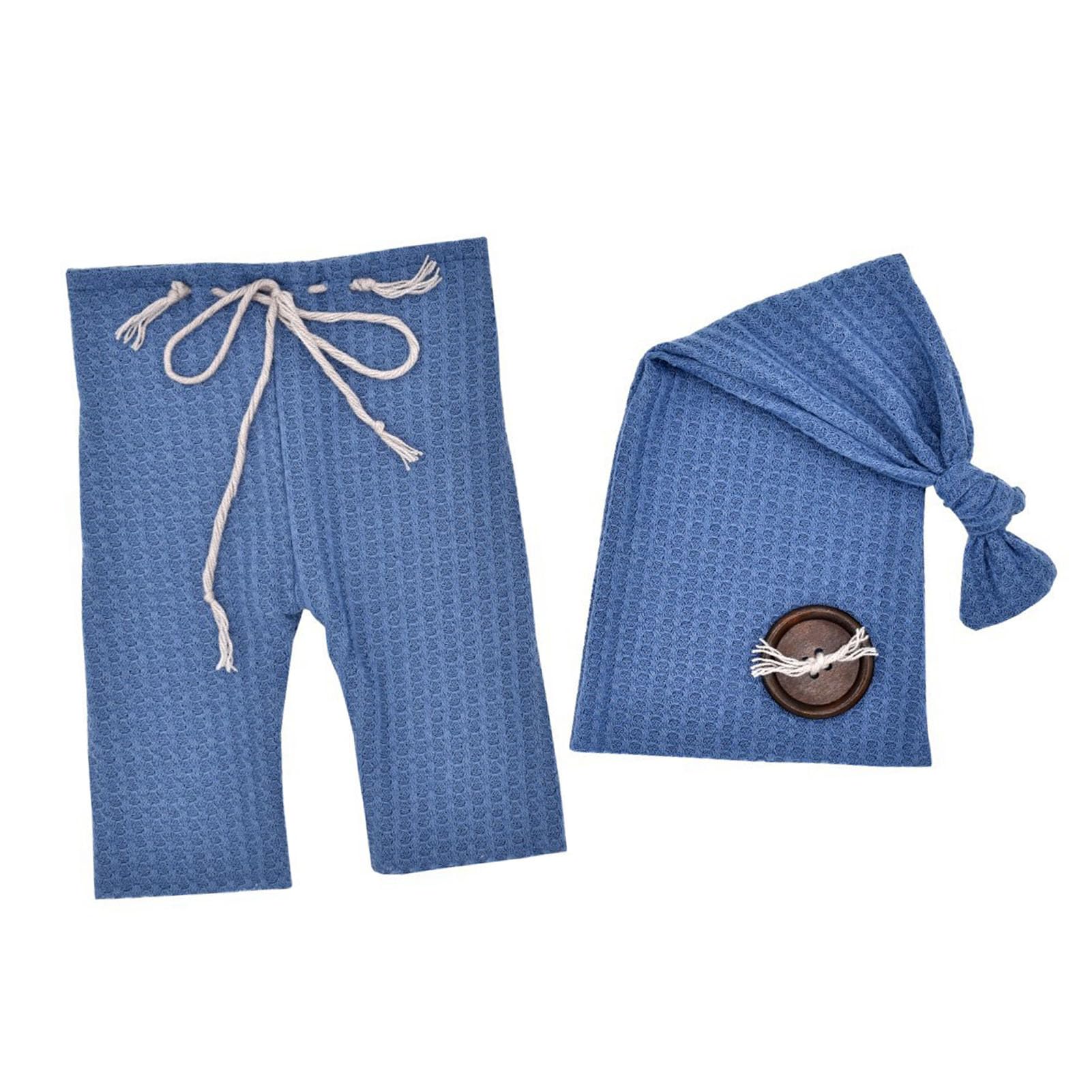 Tenue Photo Nouveau-né Crochetée Bleue - Bonnet à Longue Queue, Bouton Bois - Allaitement, Séance Photo, Douceur