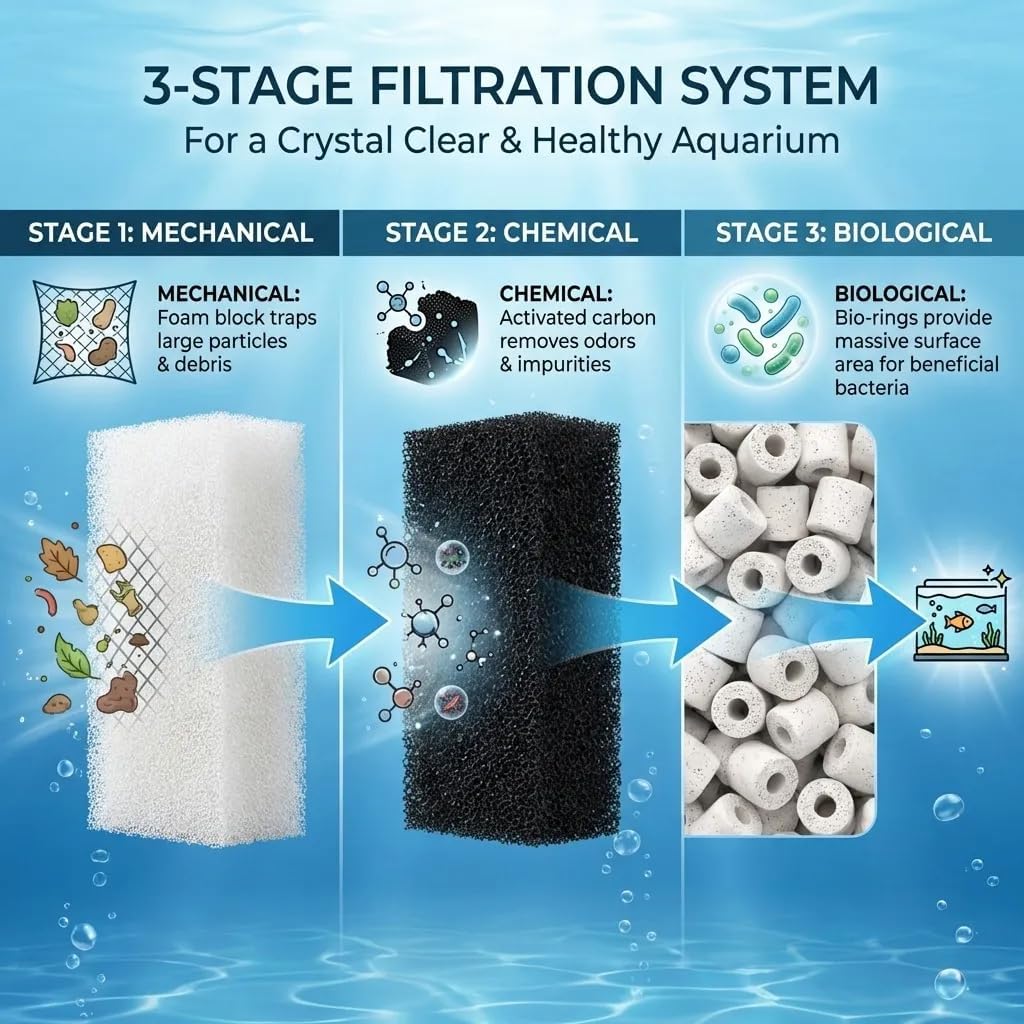 4-Pack Three-Stage Aquarium Filter Maintenance Kit, Compatible with AquaClear 50/200 Power Filter Models, Complete Filtration Media Set for 20- to 50-Gallon Fish Tanks
