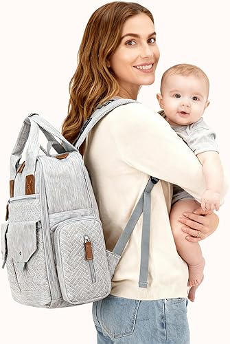 Miniatura 9 de Mochila para pañales  Bolsa de pañales grande con cambiador portátil como regalo de baby shower, bolsa de bebé de viaje ligera impermeable unisex