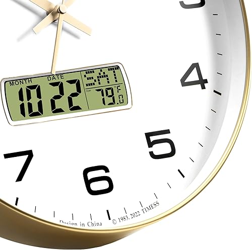 Miniatura 3 de TIMESS Reloj de pared, esfera grande de 14 pulgadas, silencioso, funciona con pilas, analógico con pantalla LCD para calendario perpetuo y