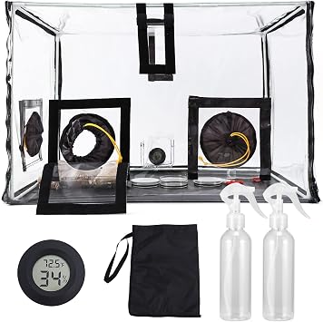 Large Still Air Box Mushroom Mycology Fume Hood Propagation StationsGrow Kit Mushroom Grow Bags 31.5 * 20.5 * 20.5inch Monotub Kit Mushroom Planting BagTent for Spores Horticulture Supplies