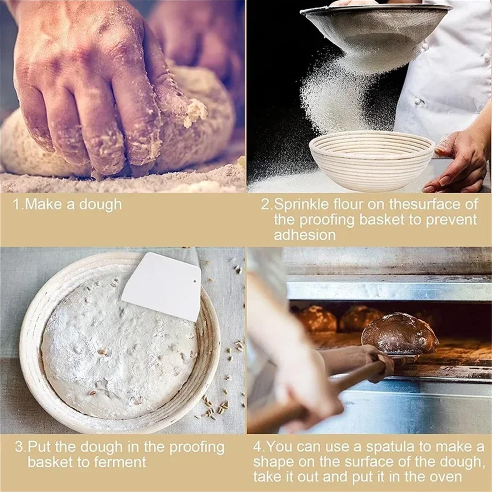 Handgefertigter Rattan-Brot-Gärkorb, Backform, Schüssel, Teig, Weidenbäcker, Gärkörbe, Küchenzubehör, Werkzeug FüR Brot(25 * 15 * 8cm-Long)