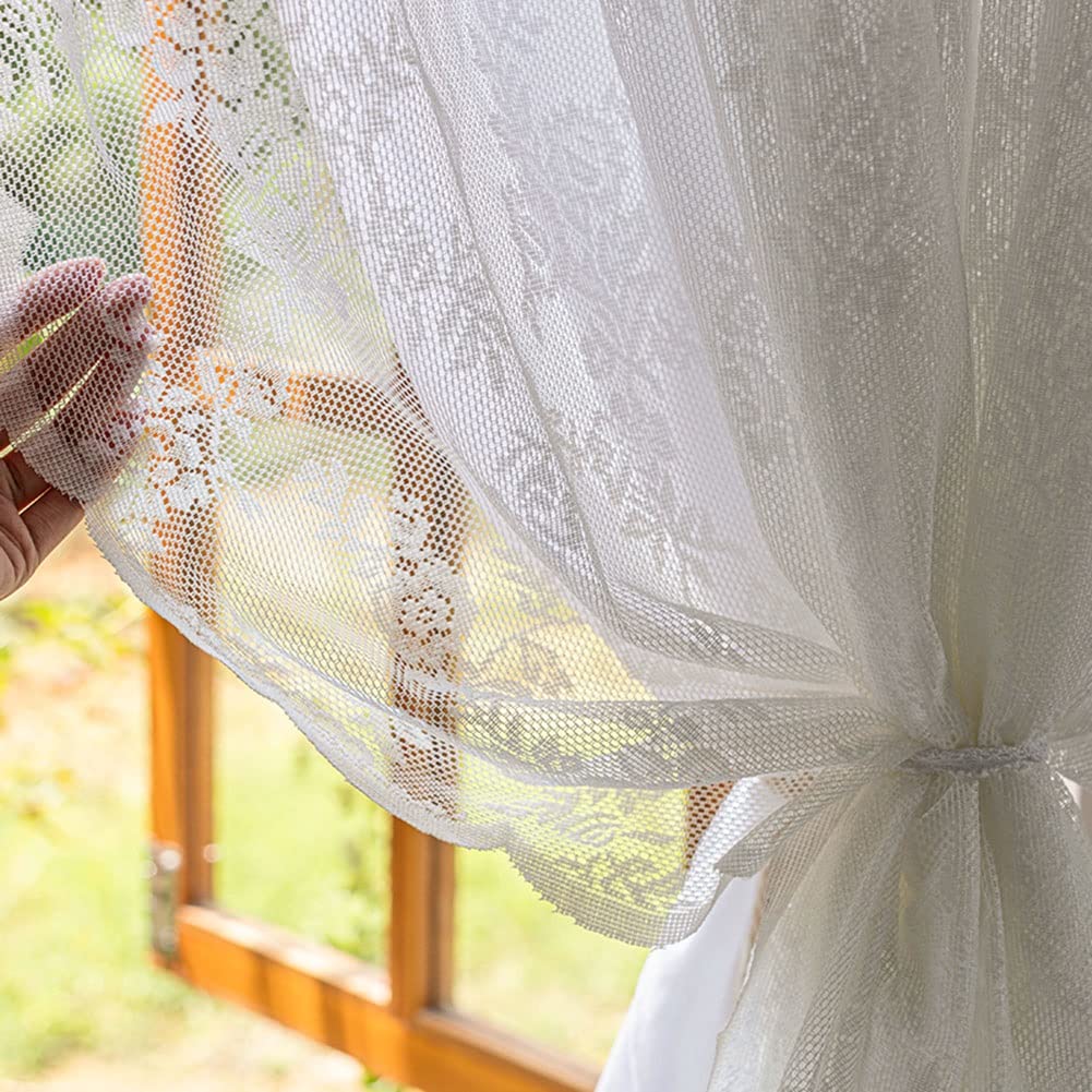 Cantonnière en Dentelle Transparente pour fenêtre, drapé de Rideau à 2 Couches cantonnière de Rideau à Passe-Tringle Moderne pour Salon, Chambre, café, Blanc, 1 Panneau