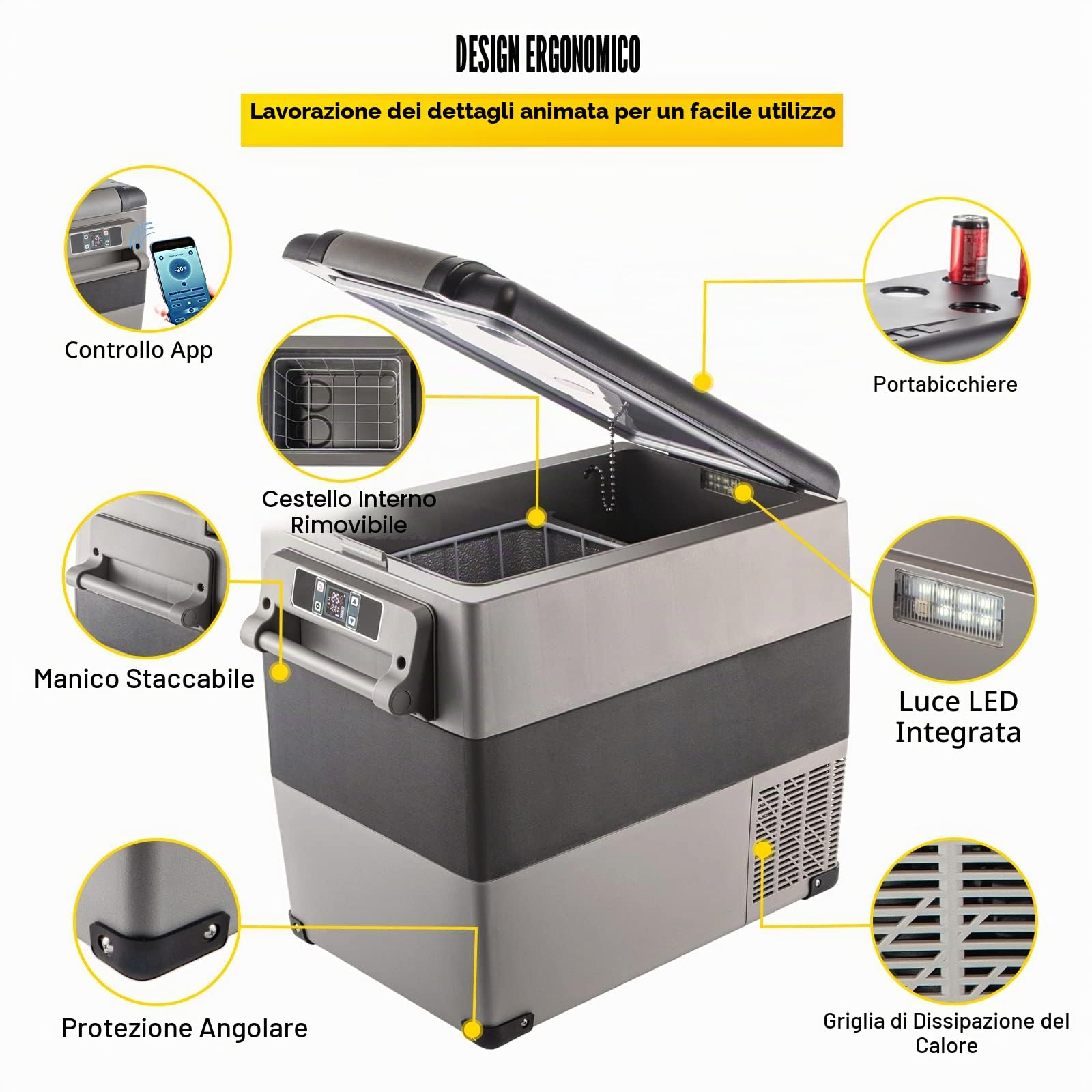 VEVOR Frigorifero Portatile 55L con Schermo LCD, Congelatore da Campeggio Controllo APP