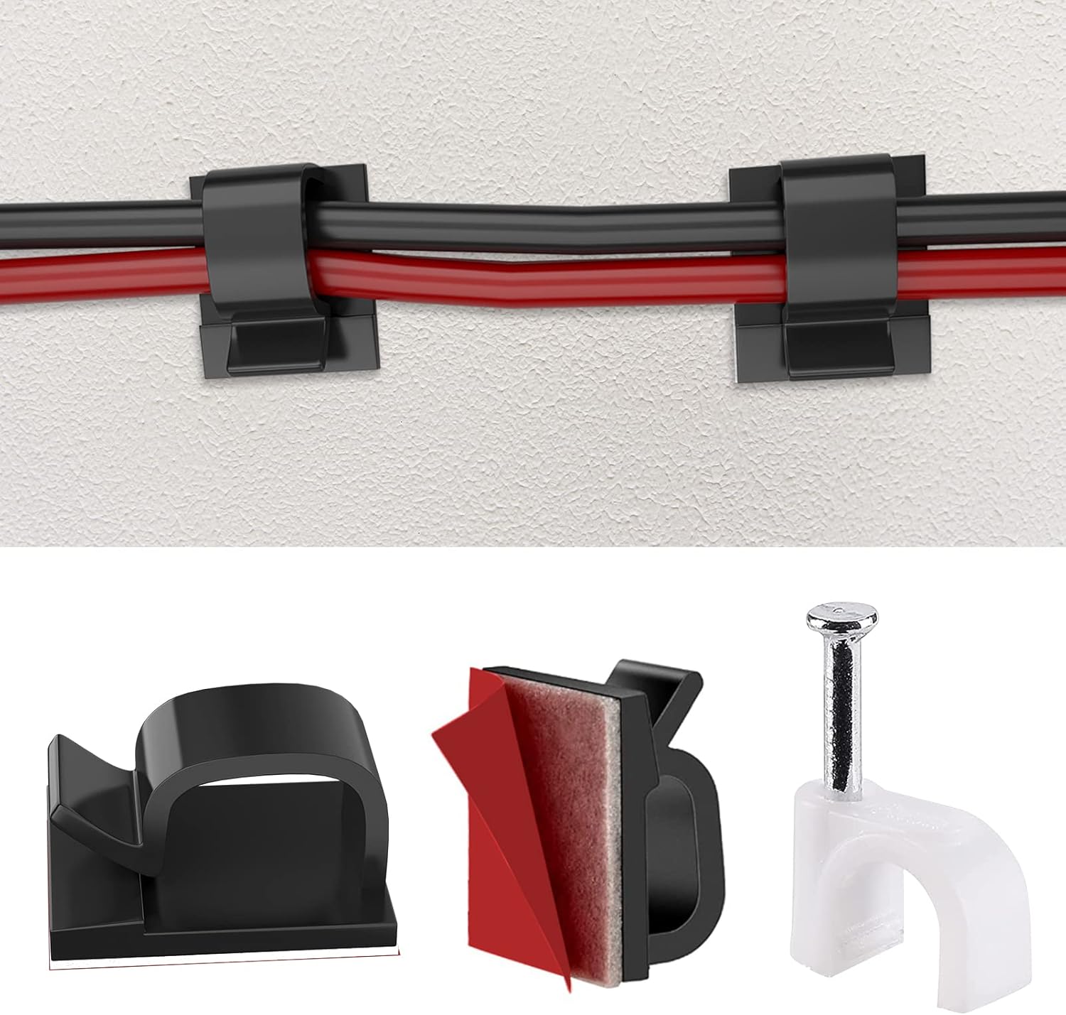 Punasi Adhesive Cable Clips, 80pcs Cord Organizer for Cable