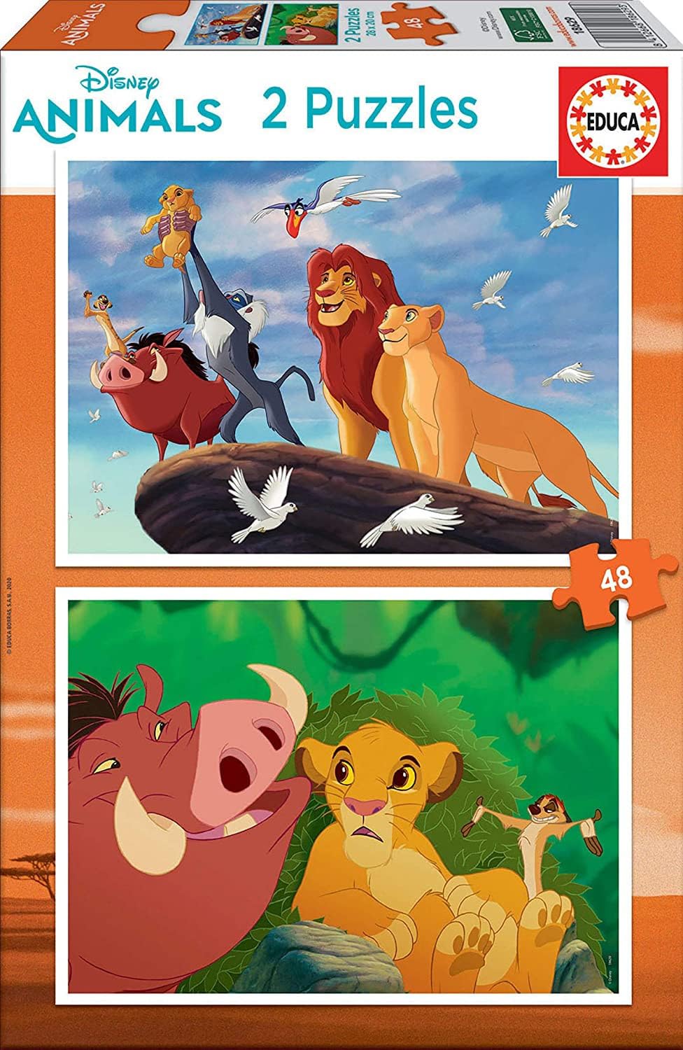 Educa - Set of 2 Children's Puzzles with 48 Cardboard Pieces | Lion King, Disney. Ages 4 5 6 (18629)