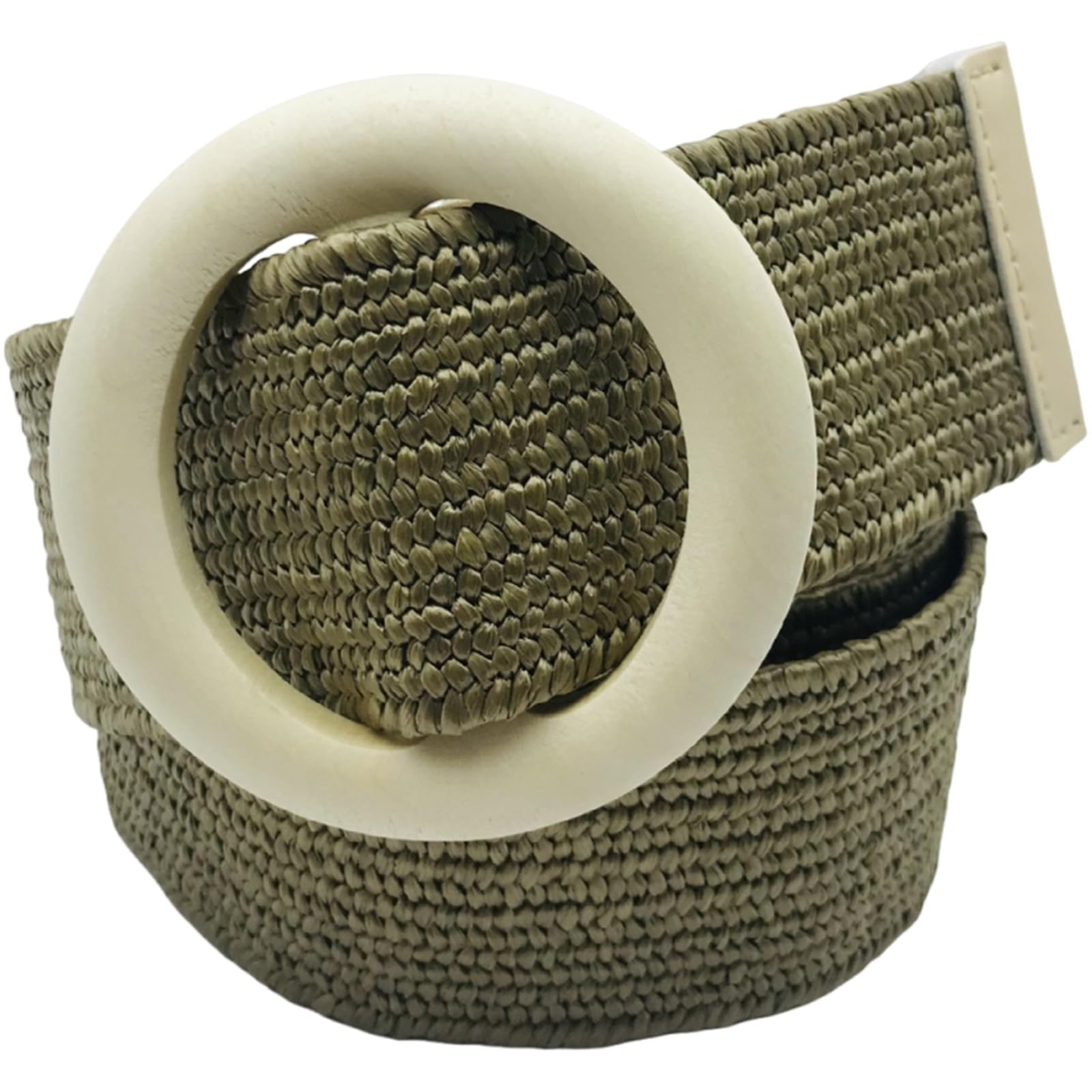 AGUTALITHIC Womens Straw Braided Belt 4.8cm Wide Soft Woven Rattan Waist Strap with Wooden Round Buckle for Causal and Dress(100cm/39, Green)