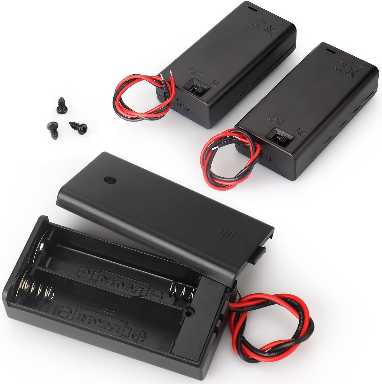 3PCS 2 x 1.5V AA Battery Holder Enclosures with Wire Leads and On/Off Switch